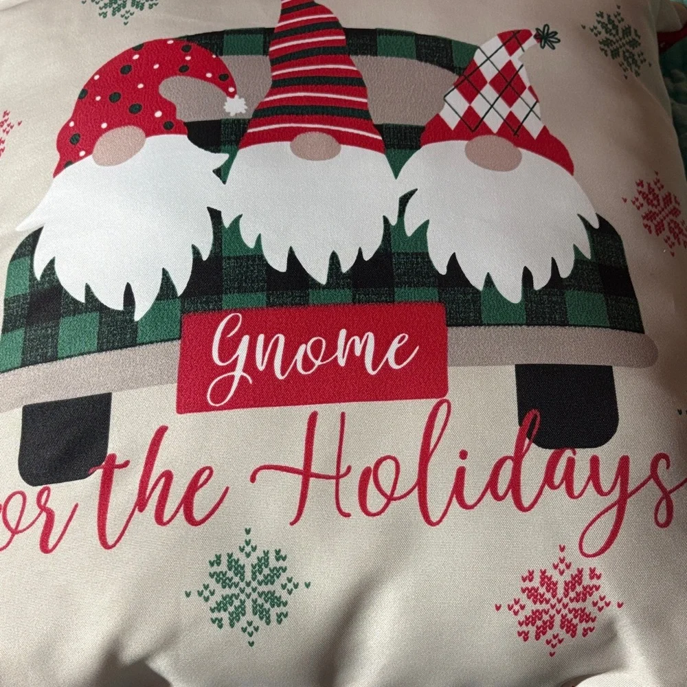 Festive Gnome Holiday Pillow - Red, Green, White
